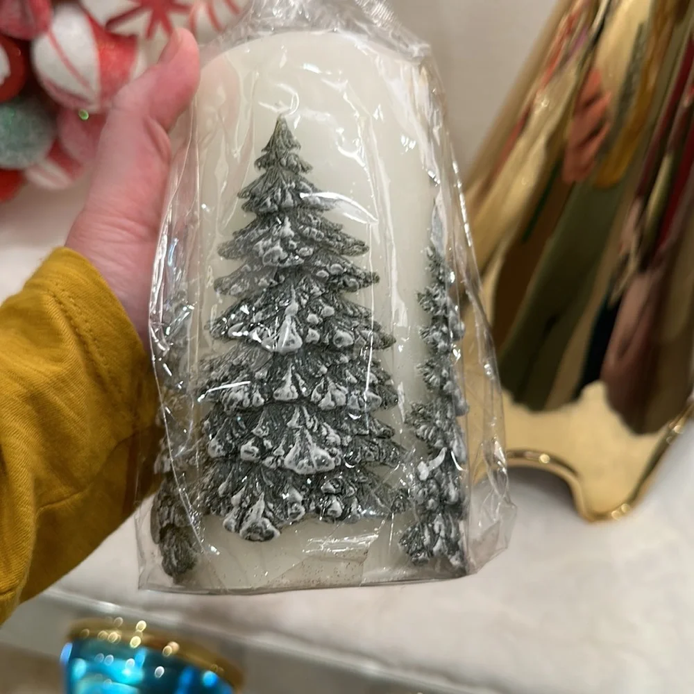 2- 3x6 Snowy Forest Treed‎ Pillar Candles